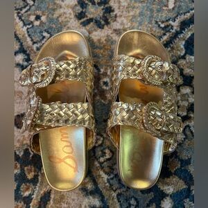 Sam Edelman Woven Metallic Gold Slide Sandals